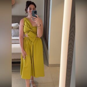 Yellow floral cut out Midi Dress